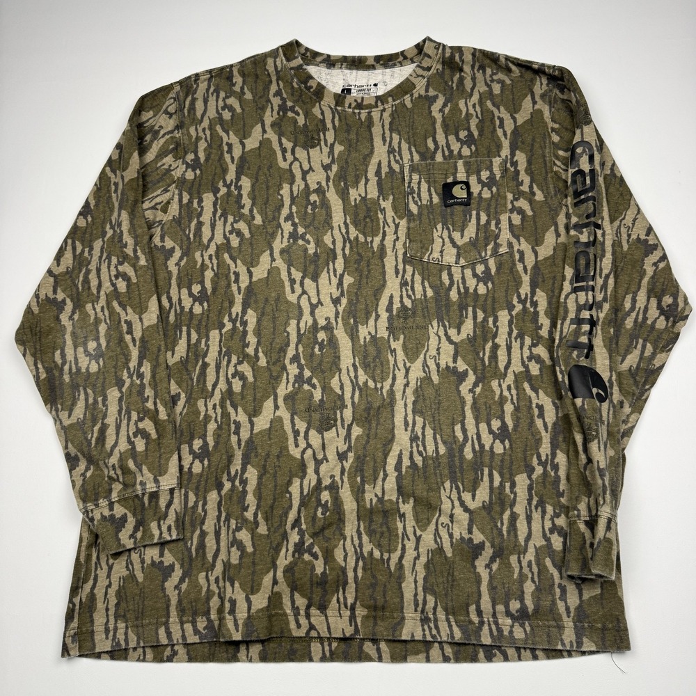 Carhartt Shirt Mens Large Green Bottomland Camo Long Sleeve Pocket Hunting Tee